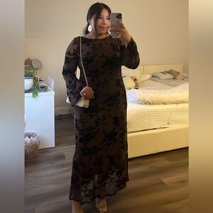 Harlow Brown Floral Long Sleeve Maxi Dress